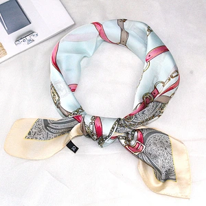 2020 new ladies printed small square scarf collar belt chain women printed square silk scarf