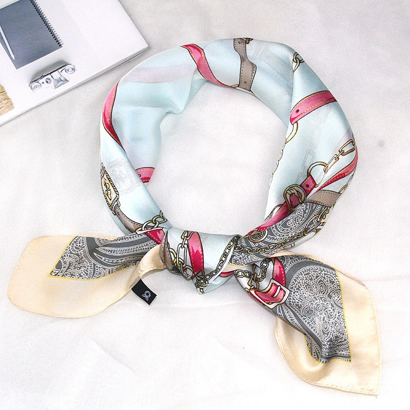 2020 new ladies printed small square scarf collar belt chain women printed square silk scarf