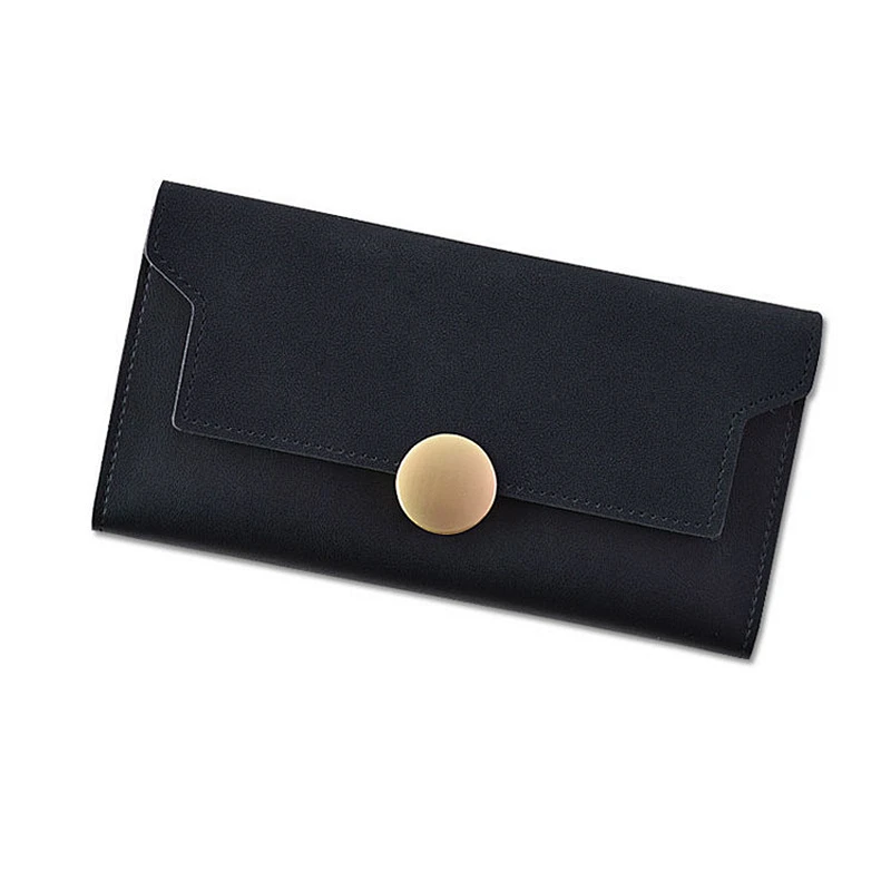 Cheap Fashion Leather Long Clutch Card Holder with Button Women mobile Leather Wallet
