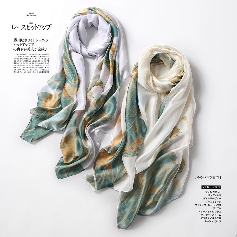 2020 New Flower lotus Female decorative sunscreen satin silk scarf plain