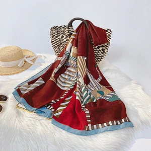 Factory direct sales summer new cotton and linen long satin check pattern cotton and linen hemp scarf