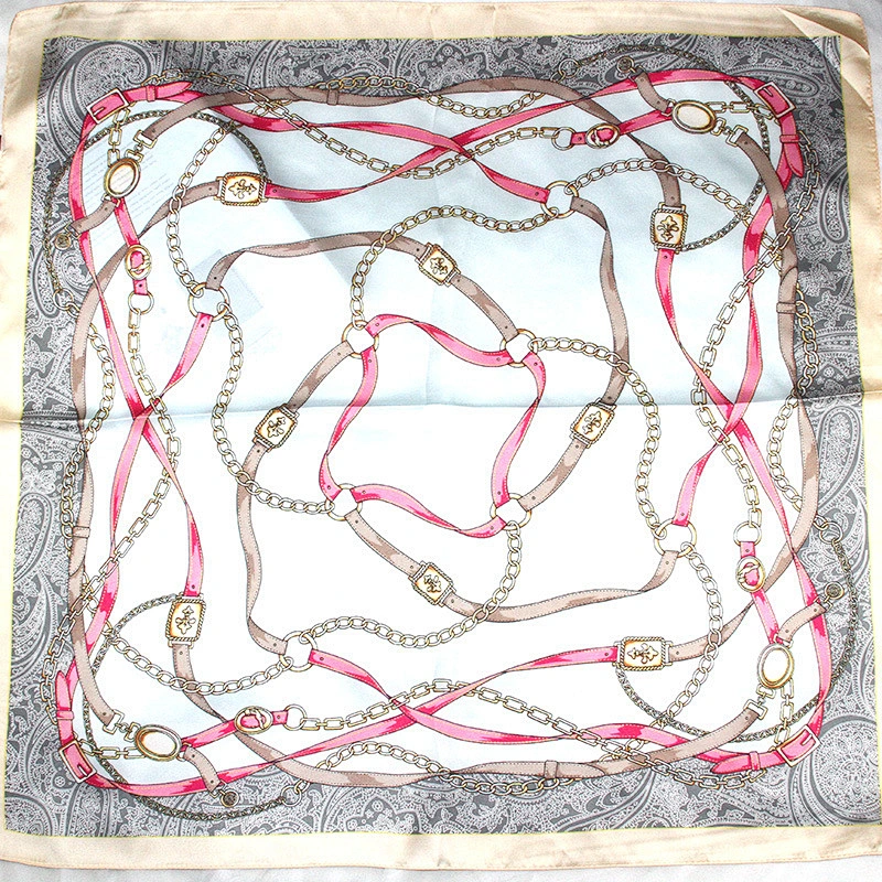 2020 new ladies printed small square scarf collar belt chain women printed square silk scarf