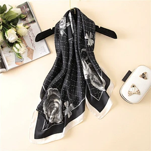 Fashion printed decorative female variety shawl satin silk square neck scarf 90cm