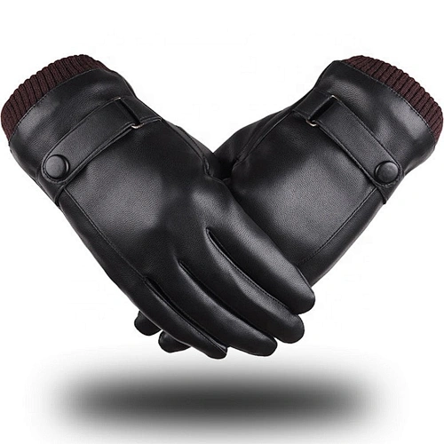 Winter Thicken Warm Gloves Straps Style Leather Screen Touch Gloves For Man