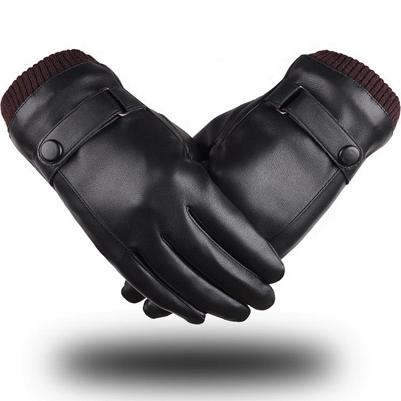 Winter Thicken Warm Gloves Straps Style Leather Screen Touch Gloves For Man