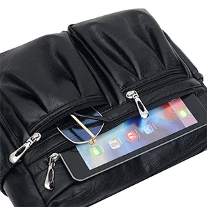 Fashion Ladies Leather Shoulder Bag Tassel Zip Black Crossbody Bag For Women