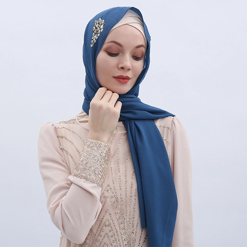 Hot fashion chiffon rhinestone Muslim female hijab long stylish plain muslim hijabs scarfs