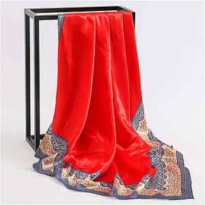 Silk feel simple and stylish fashion women summer square 90cm silk scarf lace sunscreen shawl