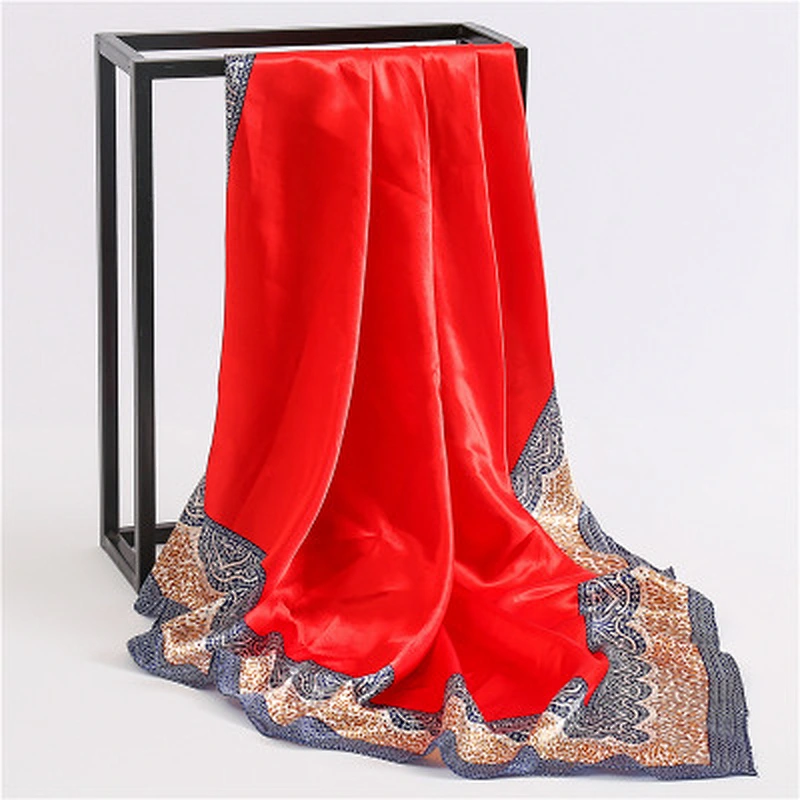 Silk feel simple and stylish fashion women summer square 90cm silk scarf lace sunscreen shawl