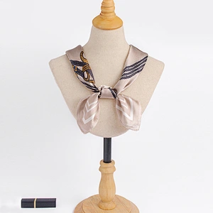 High-grade lock button printed silk square sunscreenscarf womens summer square satin female scarfs