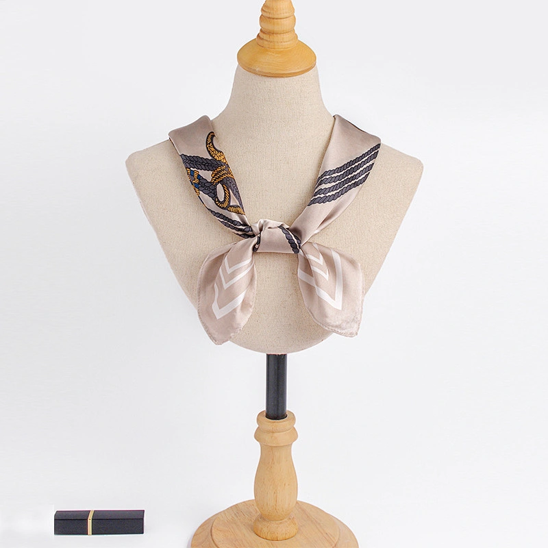 High-grade lock button printed silk square sunscreenscarf womens summer square satin female scarfs