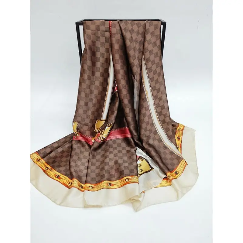 Classic check new silk satin printed ladies multifunctional shawl custom satin silk scarf