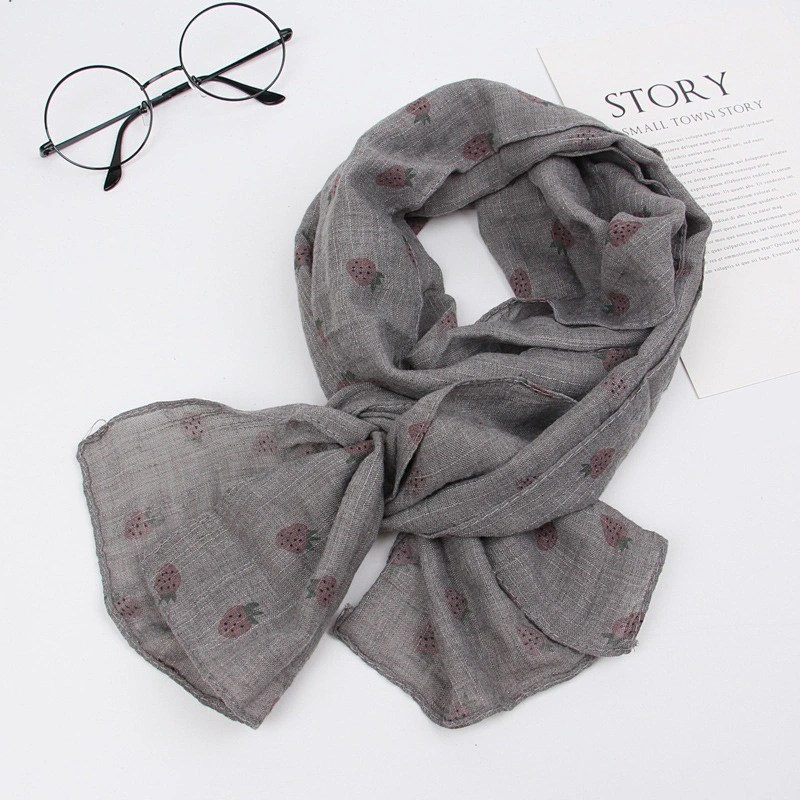 Simple printed cotton and linen thin strawberry pattern kids baby summer scarf