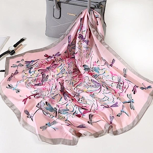 Elegant fashion silky simulation silk summer sunscreen women silk square shawl ladies silk scarves