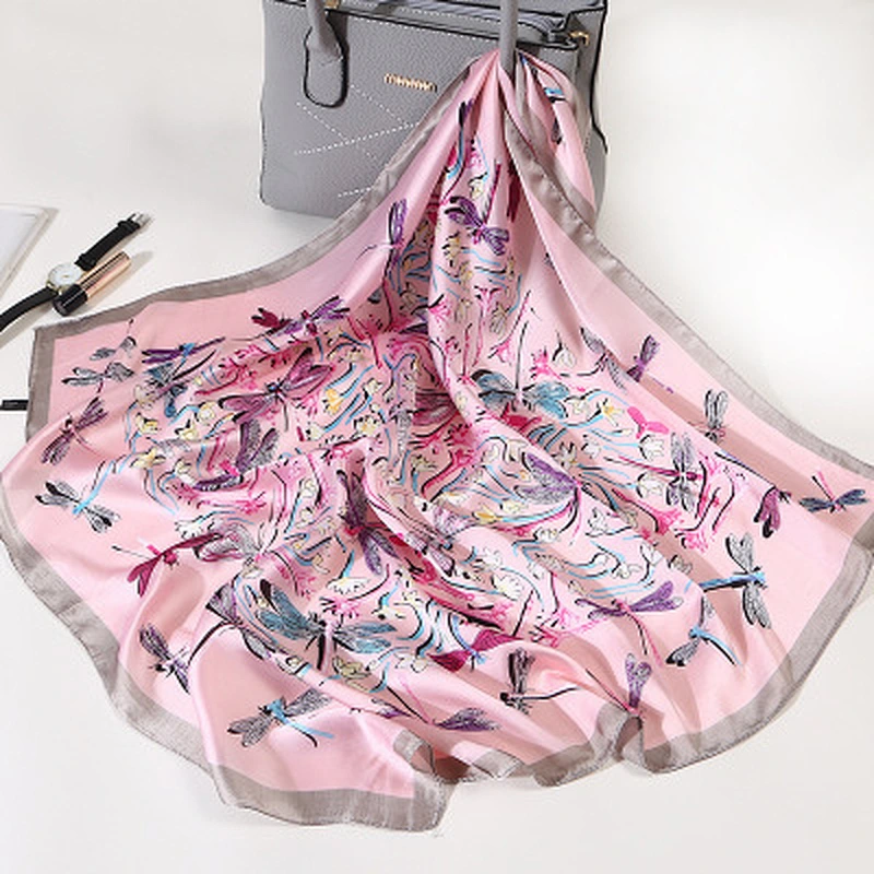 Elegant fashion silky simulation silk summer sunscreen women silk square shawl ladies silk scarves