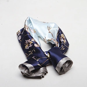 2020 new wholesale female vine flower blue print twill silk scarf custom 90cm