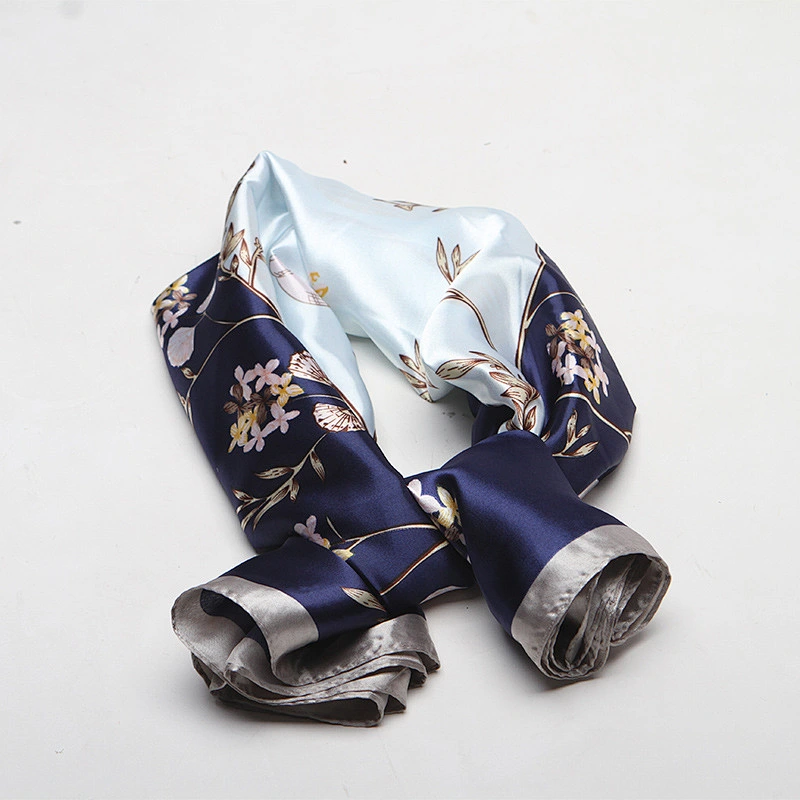 2020 new wholesale female vine flower blue print twill silk scarf custom 90cm