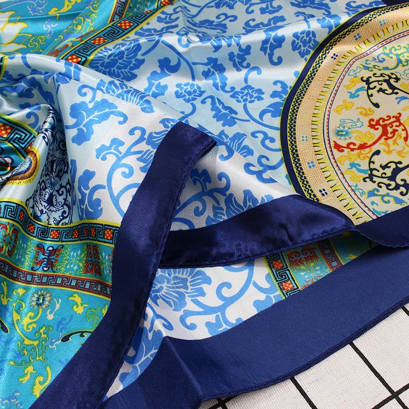 Soft smooth printing large square simulation silk scarf muslim silk square scarf designer shawl