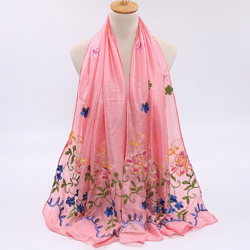 New all-match muslim hot drilling embroidered scarf headscarf linen scarf for women