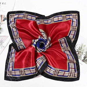 Plaid printed border square scarf wild women muslim satin printed square scarf
