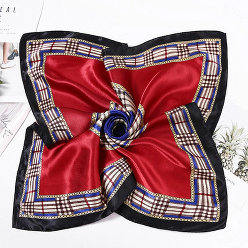 Plaid printed border square scarf wild women muslim satin printed square scarf