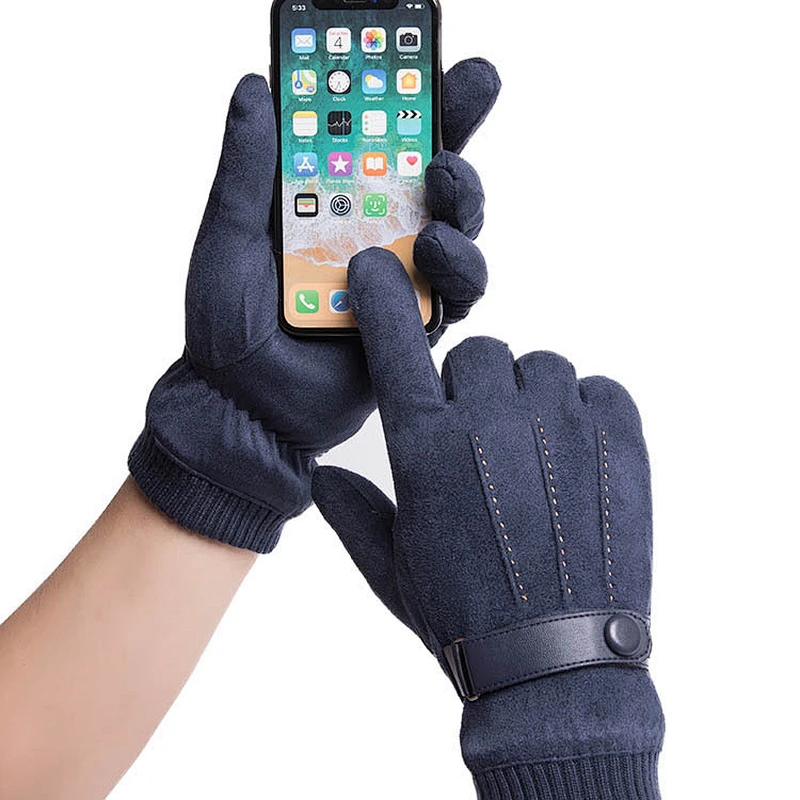 Chamois Leather Gloves Thick Warmth Cycling Riding Touch Screen Winter Gloves
