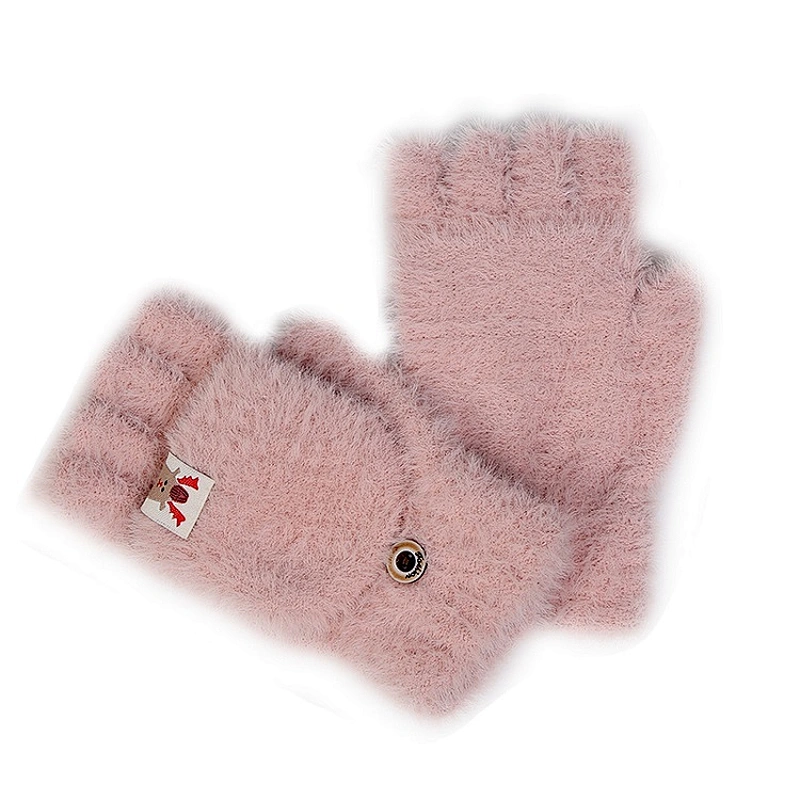 Hot Selling Womens Soft Fingerless Gloves Winter  Warm Flip Half Finger Gloves