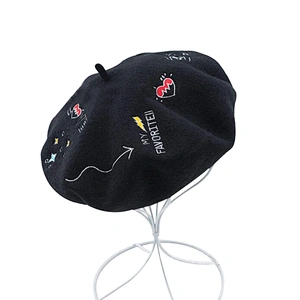 Cute high quality wool warm women beret with embroidery for wholesale