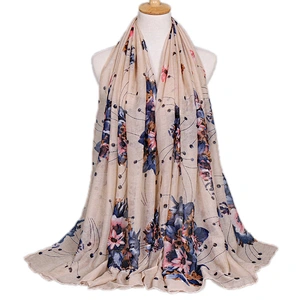 Summer Fashion Women Plain Shawl  printed flower cotton scarf custom
