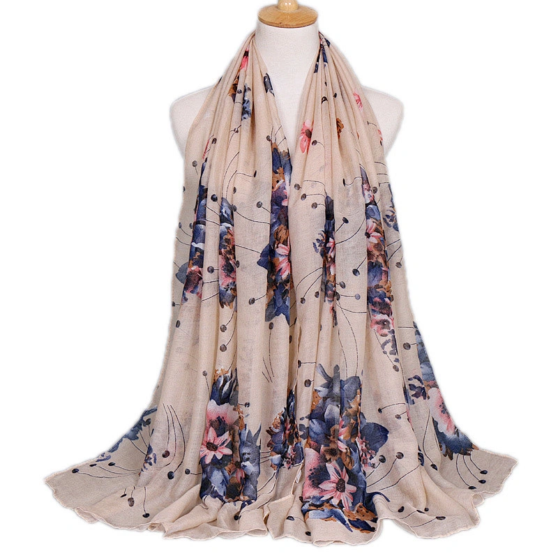 Summer Fashion Women Plain Shawl  printed flower cotton scarf custom