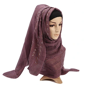 Factory direct anti-wrinkle gold thread stripe hot drilling cotton muslim headscarf hijab