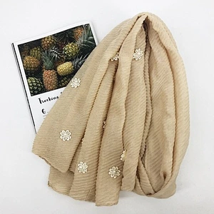 Temperament sunscreen shawl beach towel jacquard pearl cotton linen pleated scarf hijab