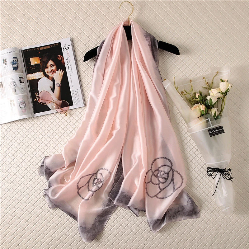 Floral printed all-matching simulation silk sunscreen scarf women summer printing silk shawl scarf