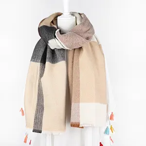 European and American high-grade faux cashmere plaid shawl light luxury fashion  cashmere long scarf women