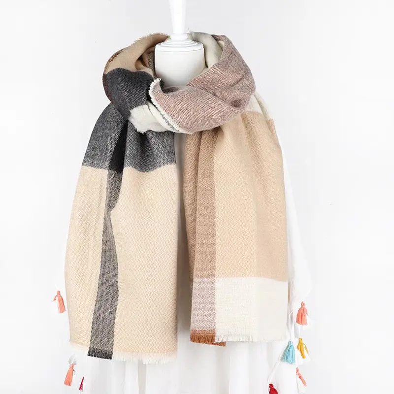 European and American high-grade faux cashmere plaid shawl light luxury fashion  cashmere long scarf women