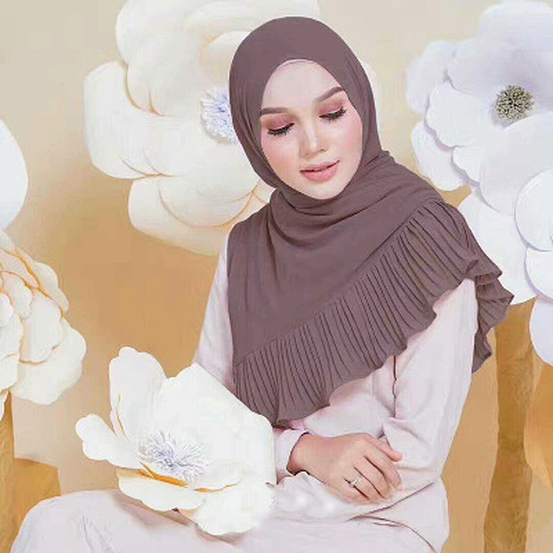 Wholesale monochrome crumpled stitching headscarf plain crinkle pearl chiffon hijab scarf