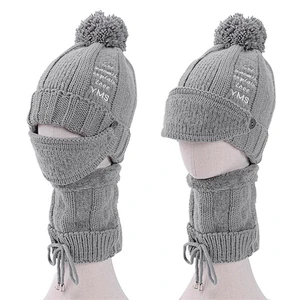 3-pieces fashion warm knit hat thick cap knitted women winter hat scarf and mask set