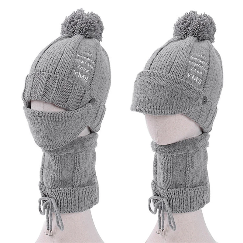 3-pieces fashion warm knit hat thick cap knitted women winter hat scarf and mask set
