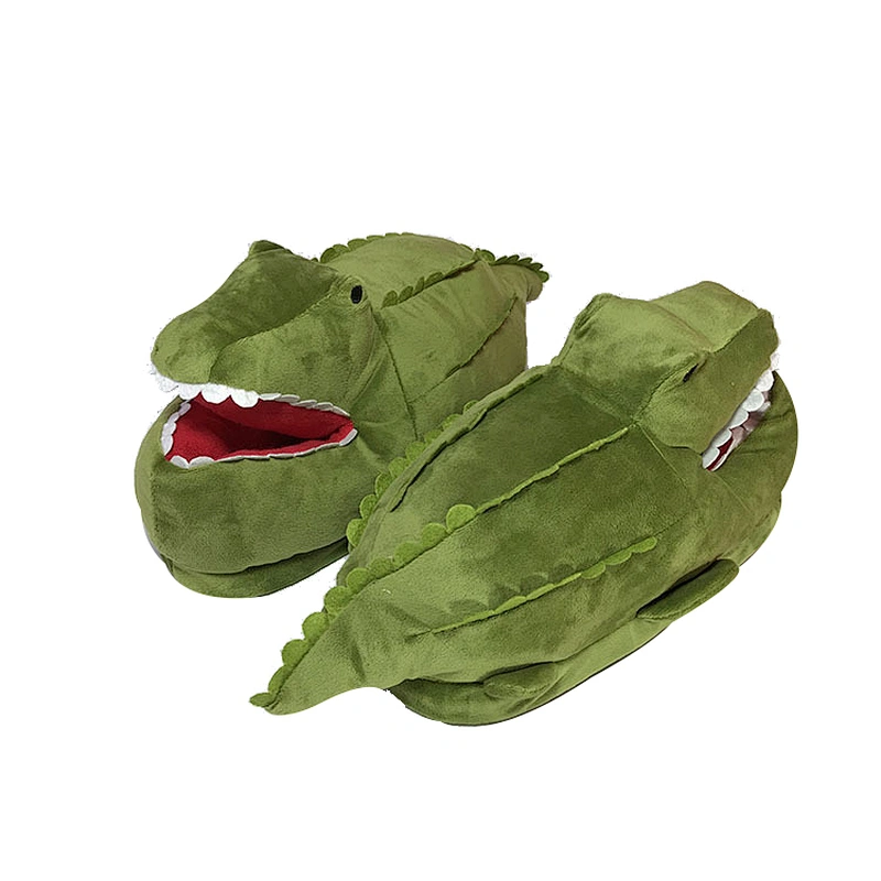 2019 Winter Adults Lovely Green Cartoon Crocodiles Plush Indoor Slippers Warm Cotton Padded Shoes