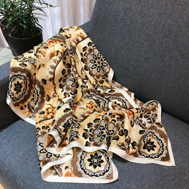 New classic national style printed square women 90cm silk square scarf