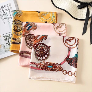 Fashion printed decorative female variety shawl satin silk square neck scarf 90cm
