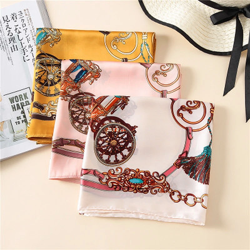 Fashion printed decorative female variety shawl satin silk square neck scarf 90cm