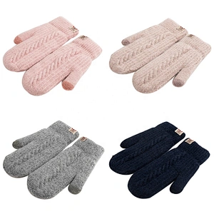 Winter Fashion Outdoor Keeping Warm Thick Gloves Wool Knitted Mittens Gloves for woman
