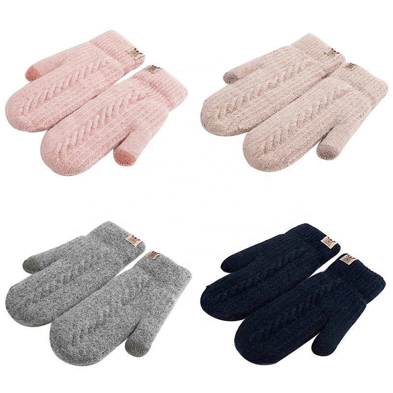 Winter Fashion Outdoor Keeping Warm Thick Gloves Wool Knitted Mittens Gloves for woman