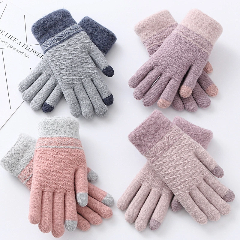 Warm Knitted Touch Screen Gloves Acrylic Polyester Elastane Winter Fashion Gloves