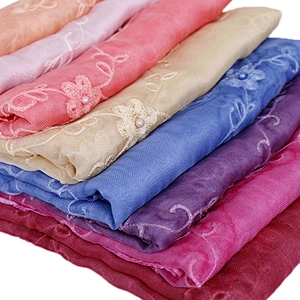 Muslim jacquard pearl imitated silk embroidered women scarf lace shawl hijab women