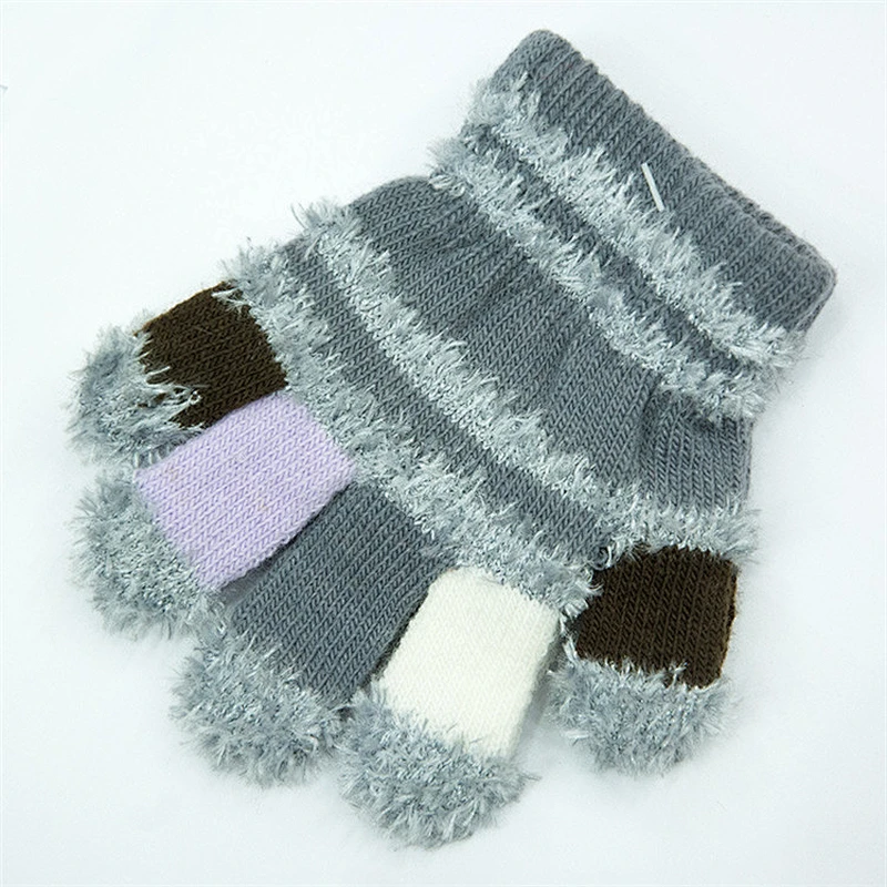 Warm baby feather yarn gloves with rope children soft gloves
