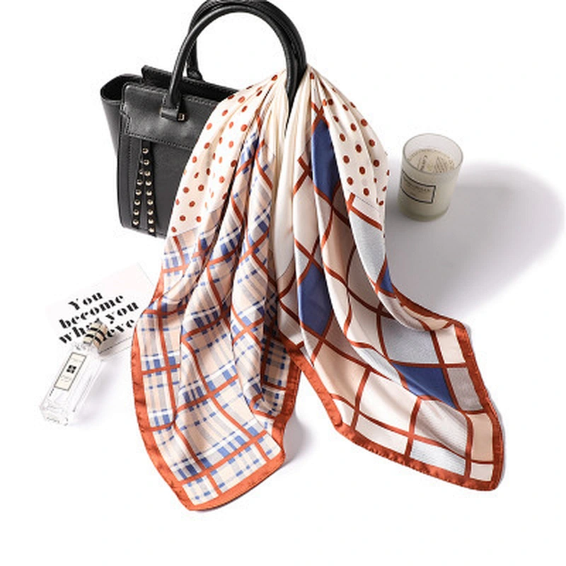 Wholesale color matching 70 * 70cm square polka dot bulk plaid silk scarf silk scarves for women