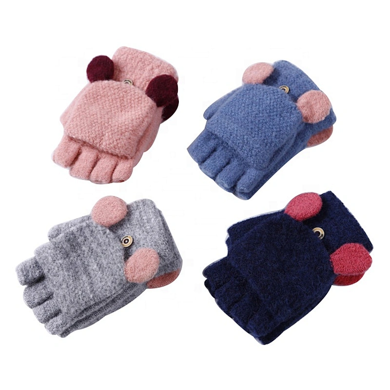 Half-finger Flip Gloves Knitting Warm Winter Gloves With Mitten Cover
