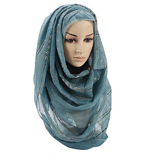 Factory direct anti-wrinkle gold thread stripe hot drilling cotton muslim headscarf hijab